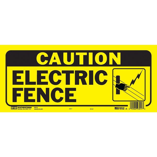 Hy-Ko Caution Electric Fence Sign 6" x 14", 5PK A23017